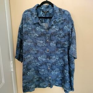 Dark Blue Hawaiian palms Island button Shirt 3X vacation travel Beach Resort